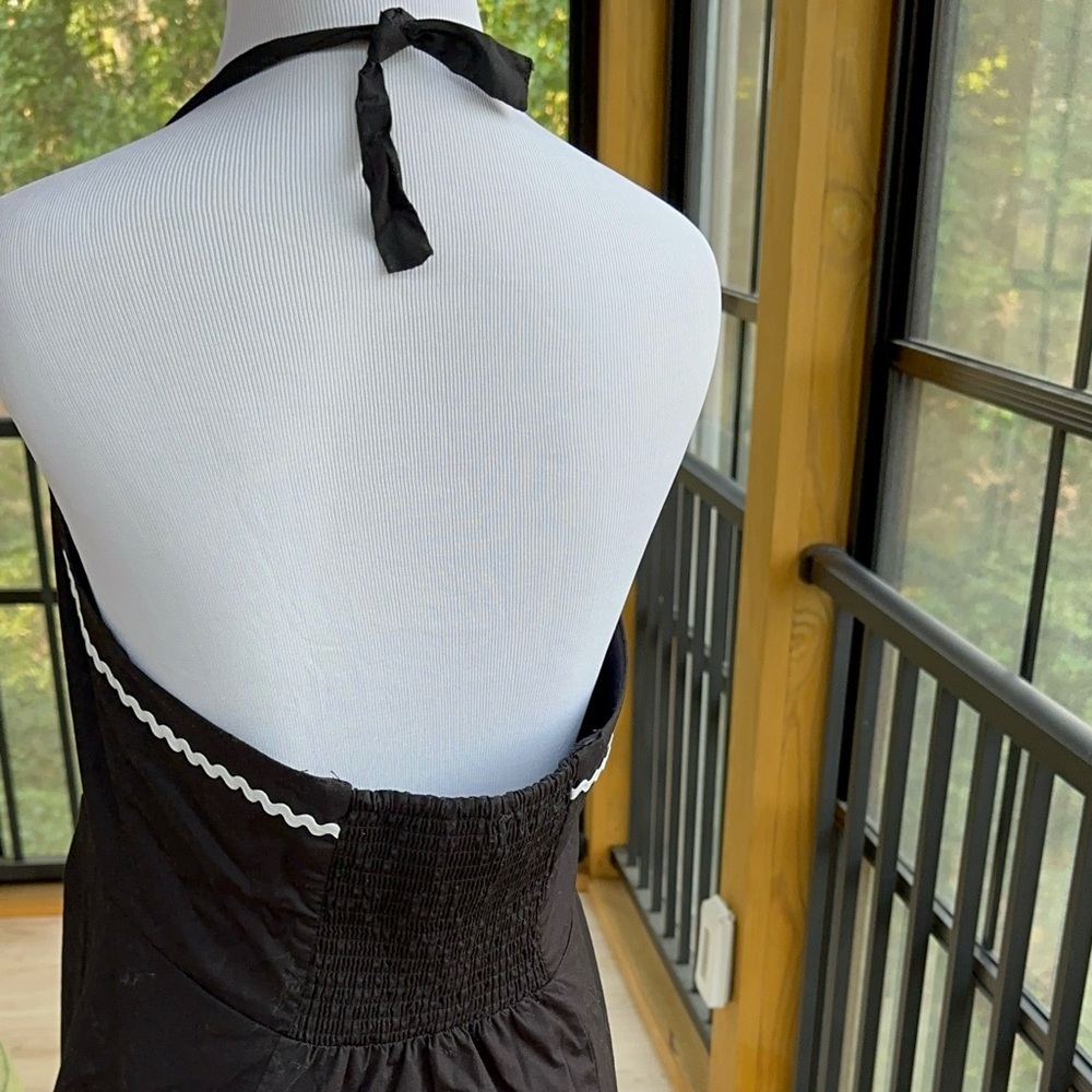 Cynthia Rowley Black Cotton Halter Sundress Circle Skirt RickRack Whimsigoth ~ M - Picture 7 of 15